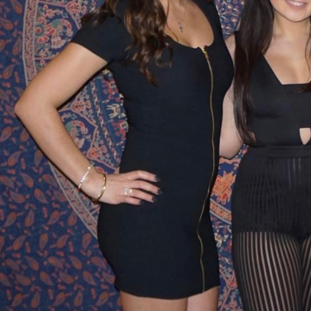 Black zip down express dress gold zipper
